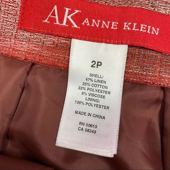 AK Anne Klein Petite Plaid Linen Blend Pleated A-line Skirt Pink Brown 2P - Picture 10 of 11